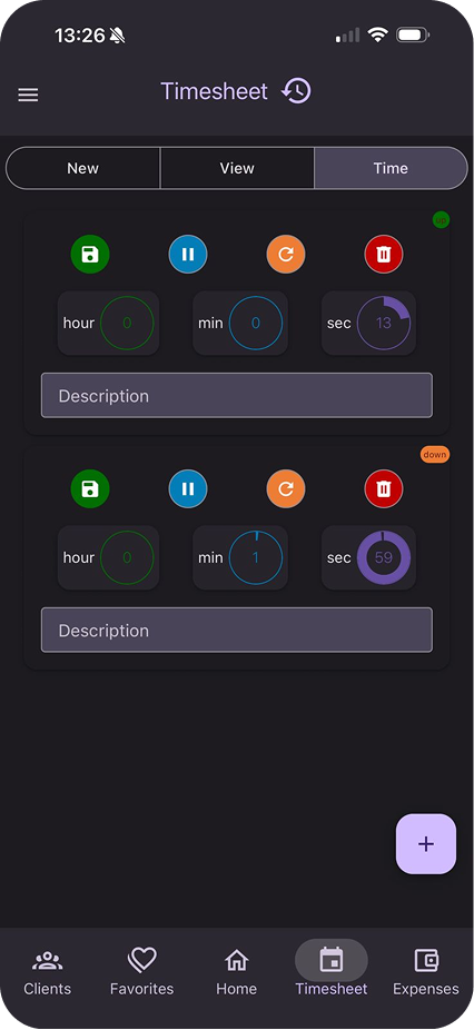 Timesheets mobile screen