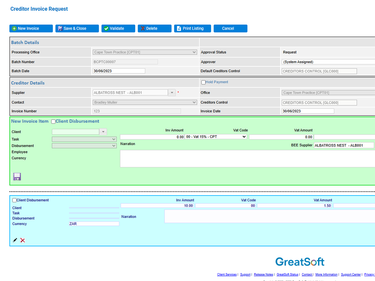 Creditors screenshot