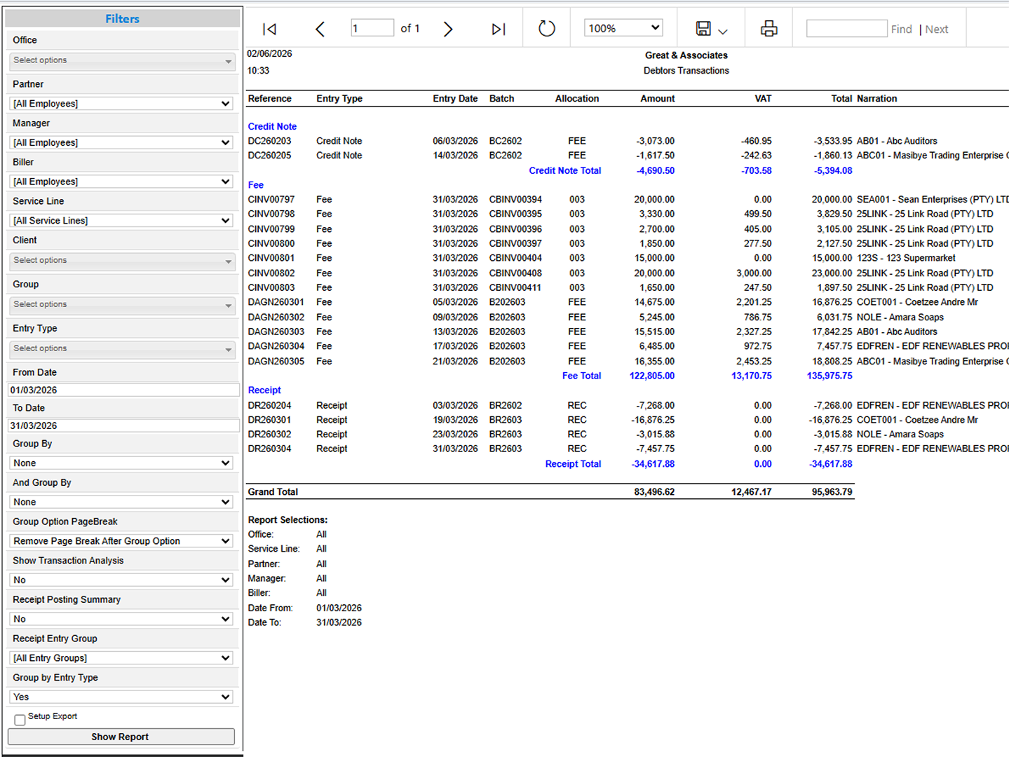 Practice Financial Statements screenshot